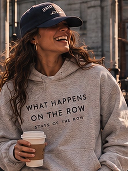 What Happens On The Row hoodie with a coffee