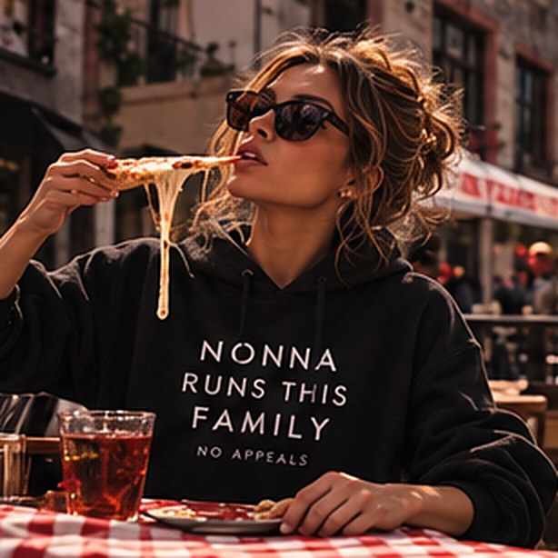 Nonna Runs This Family hoodie at an Italian restaurant
