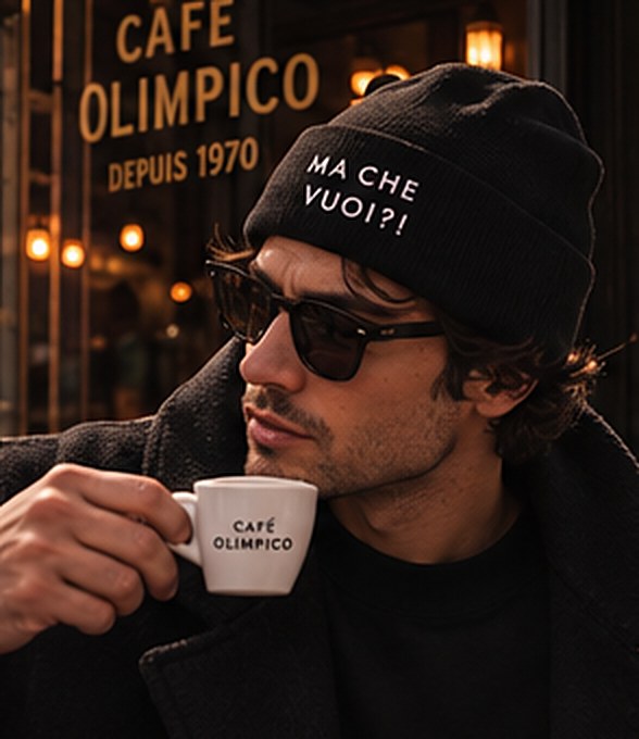 Ma Che Vuoi?! beanie at Café Olimpico
